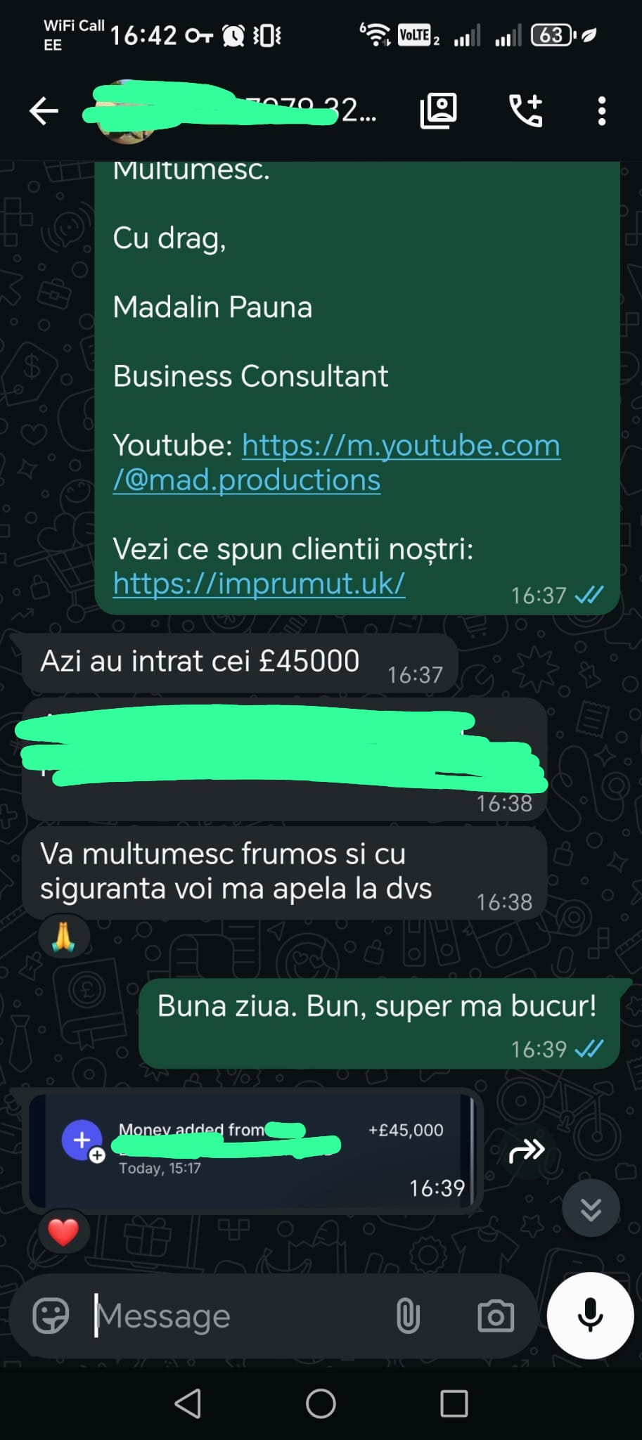 Conversație cu un client ajutat