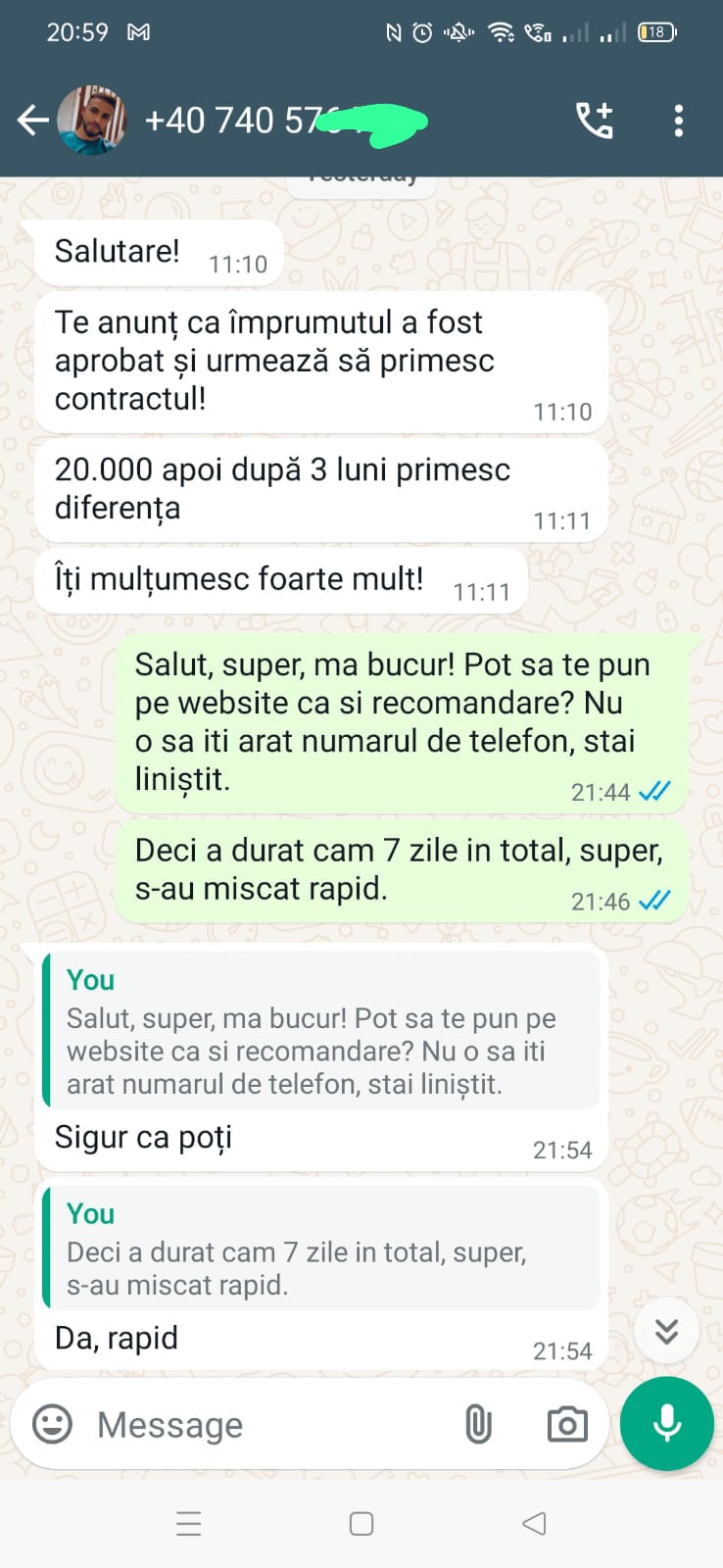 Conversație cu un client ajutat
