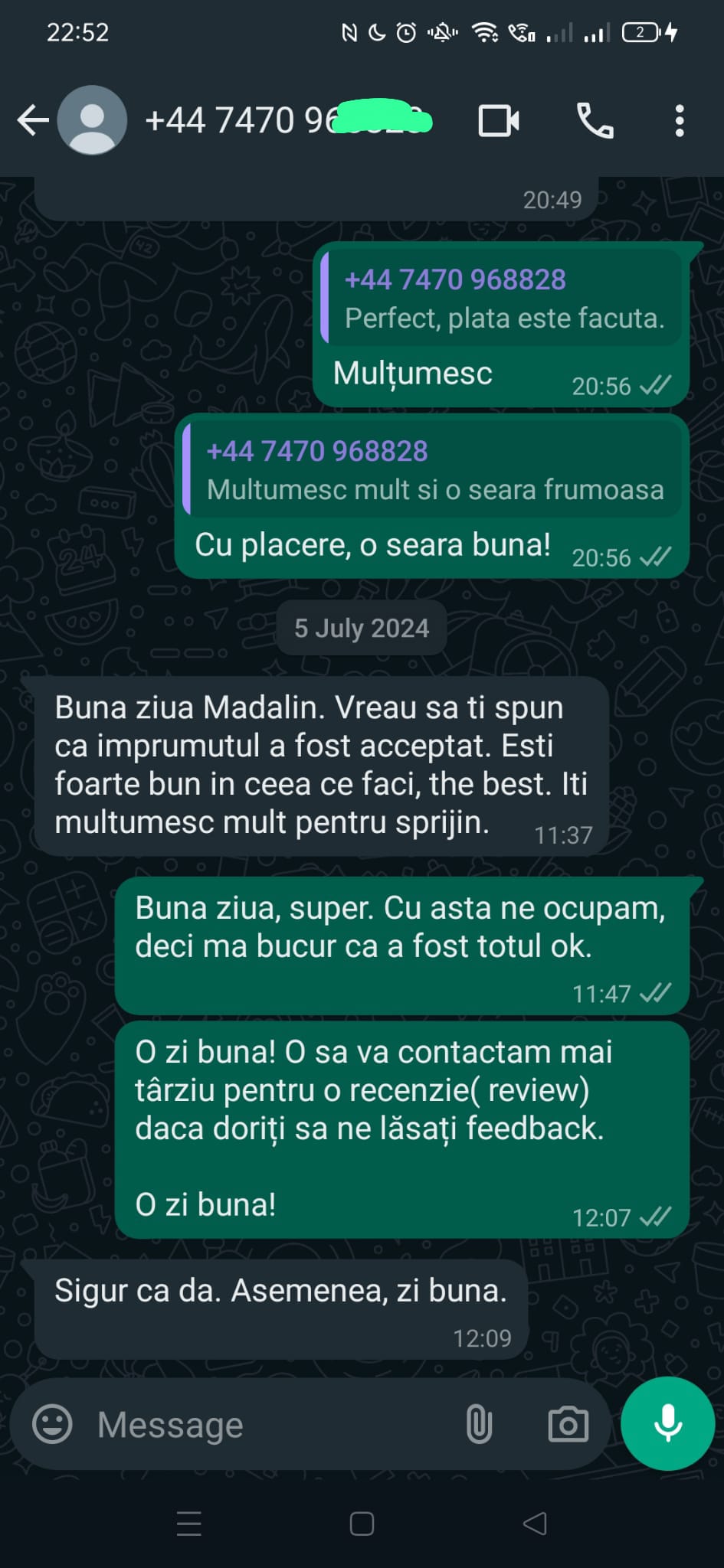 Conversație cu un client ajutat