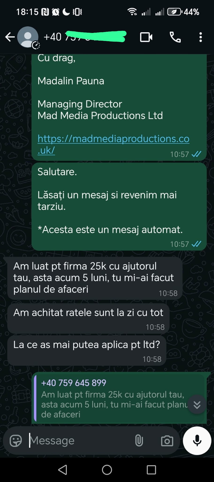 Conversație cu un client ajutat