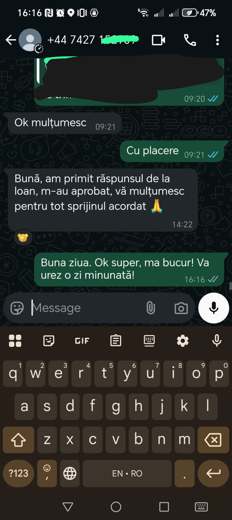 Conversație cu un client ajutat